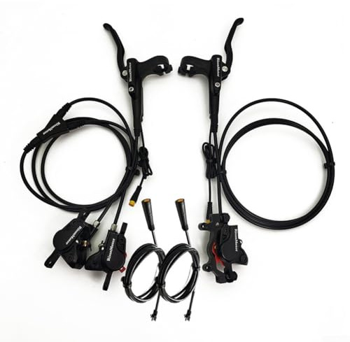 Electric Bicycle Hydraulic Disc Brake Kit, Left Right Side Electric Bike Brake Lever with Front Dual Calipers and Parking Button
