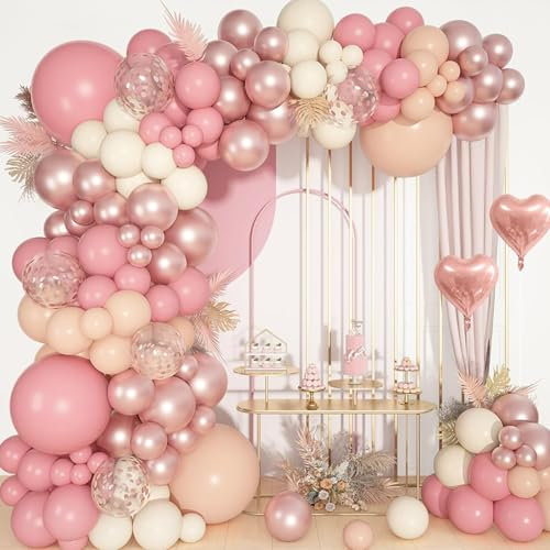 Pink Balloon Arch Kit, 117pcs Blush Pink Balloon Garland with Retro Pink Champagne Cream White Balloons,Dusty Pink Gold Ballons Party Decorations for Birthday, Girls Baby Shower, Wedding, Engagement