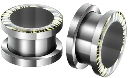 Mesnt Dehnstäbe Tunnel Set Ohr Expander Plug20mm, 2PCS Edelstahl Epoxid-Fadenmuster Ohr Tunnel Piercing Set, Silber