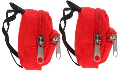 Toyvian Paquet à Dos à Fermeture Éclair pour Poupée 2pcs en Polyester Rouge, Accessoires Miniatures pour École et Maison, Paquet Portable pour Garçon et Filles et Parents