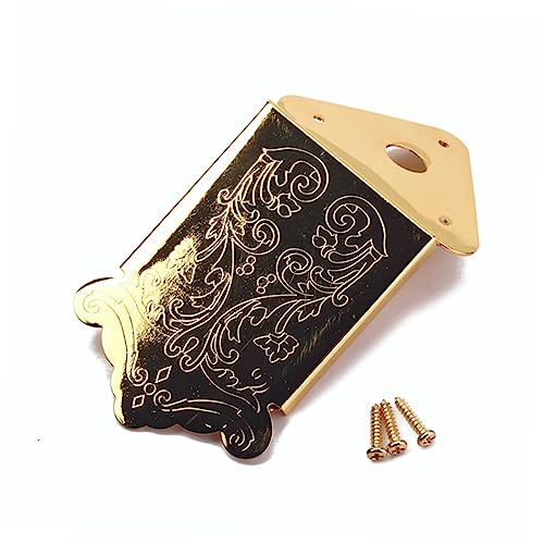 OFFSCH 8-string Triangle Plated Mandolin Tailpiece Gold Cover and Screws Mandolin Replacement Part Flower Pattern Suitable for Makers and Guitar String Repair