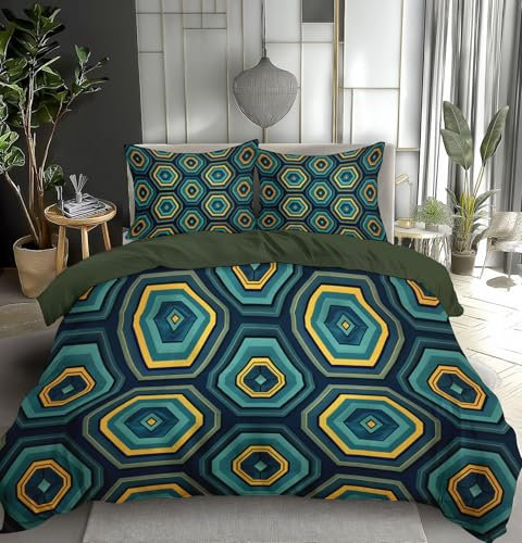 DLERFLOVR Set Di Biancheria Da Letto Geometria - Esagono Set Di Biancheria Da Letto In Per Letto 135X200Cm, Lussuoso Completo Biancheria Da Letto Reversibile