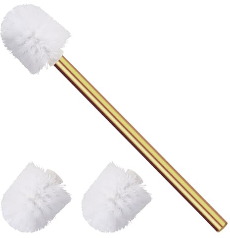 Gold Toilet Brush Replacement Brushes Only, Bring 3 ø 7.5 Cm White Toilet Brush Replacement Head Screw On, Toilet Cleaner Brush, Gold Bathroom Accessories for Bathroom Toilet Bathtub Clean (47cm)