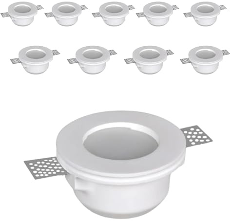 damastoreitalia 10 pezzi Portafaretto da incasso in gesso a scomparsa, diametro 120mm, altezza 65mm, foro 125mm, con vetro opaco, compatibile con faretti GU10 (10)