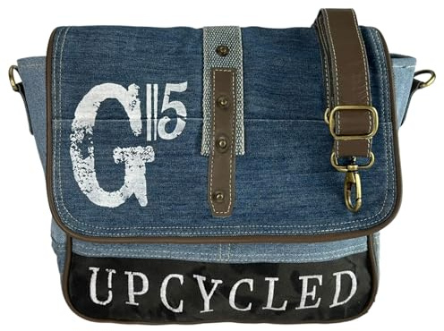 Sunsa Damen Umhängetasche. Große Messenger Tasche aus Jeans Canvas & Leder | Nachhaltige Schultertasche. Retro Crossbody bag. Upcycling Jeanstasche A4 Geeignet. Handtasche für Alltag, Freizeit, Uni