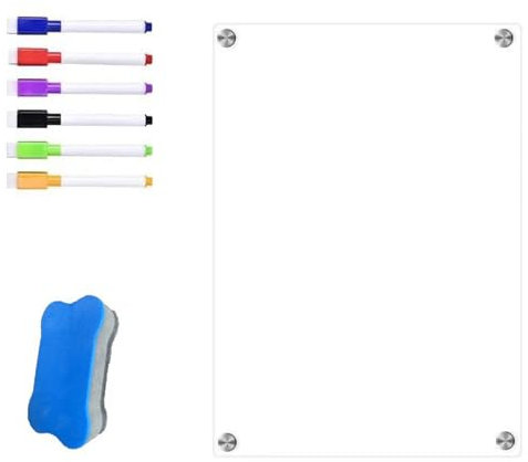 Magnetic Whiteboard for Fridge, 8-Piece Acrylic Whiteboards Set with 6 Markers and Eraser, 20x15cm Fridge Whiteboard Magnetic for Kitchen Meal Planning, School Schedules, Family Memos, Task Management