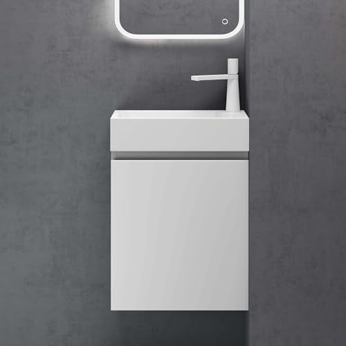 doporro - Mueble de baño colgante pequeño 46 cm blanco mate conjunto de 2 piezas mueble con lavabo sólido superficie diseño pisa02