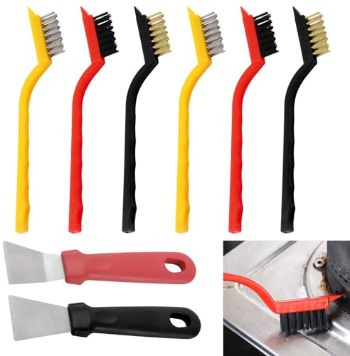 8 Pcs Wire Brush Cleaning Tool , Kitchen Cleaning Tools, Including 2 Scrapers And 6 Brushes, Remove Welding Slag, Stains And Rust, Suitable For Stoves, Cookers, Ovens, Floor Drains And Refrigerators