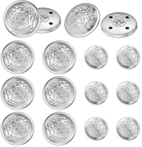 16 Stück Vintage Knöpfe Silber,Metall Jeansknopf,Ersatz Metall Blazer Knöpfe,Knöpfes für Blazer in 2 Größen,für Mantel,Hemd,Jacke,Uniform (25 mm 18 mm)