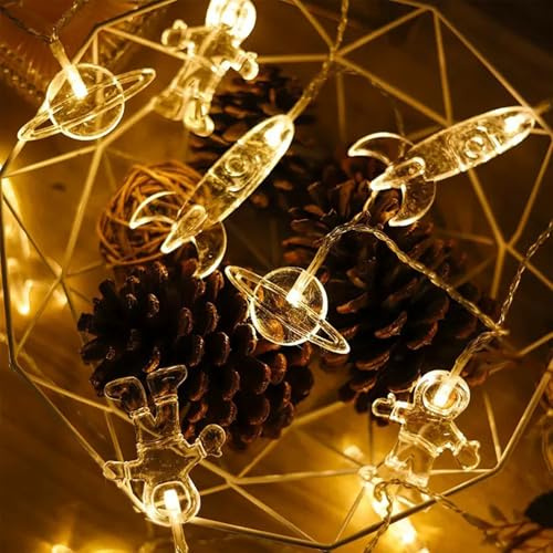 Koboko Licht Kinderzimmer, 1,5 m, 10 LED, Astronaut, Raumschiff, Raketenlichtschleife, drinnen, Raum, Dekoration, Kerzenkette, batteriebetrieben