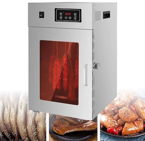 Deshidratador de acero inoxidable, deshidratador de 800 W, temperatura ajustable de 30 a 90 ℃, deshidratador de alimentos con 14 ganchos y 10 estantes para secar biltong, carne, verduras y frutas