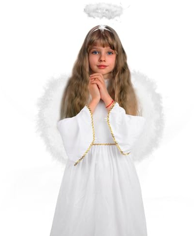 SULOLI Weihnachtsengel-Kostüm mit Flügeln und Weißenengel, Engelsflügel, Mädchen, Halloween und Weihnachten (XL)