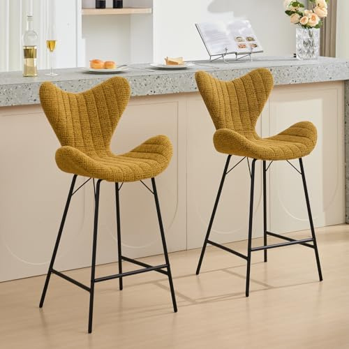 DAYALANE Lot de 2 Tabourets de Bar, Forme en Étoile, Chenille Jaune
