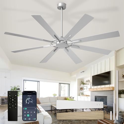 Depuley Grand ventilateur de plafond sans éclairage: Ventilateur de plafond d'extérieur de 72 pouces à 8 pales avec télécommande - Grand ventilateur en nickel brossé sans éclairage