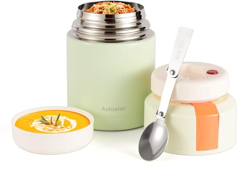 Insulated Thermo Soup Jar for Kids & Adults, 27 oz Stainless Steel Thermal Food Container with Spoon, Triple Layer Insulation (Green)