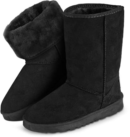 Women Winter Snow Boots Waterproof Mid-Calf Lining Shoes with Warm Faux Suede Ladies Hiking Boots Hard Bottom Non Slip for Cold Weather(Black9)