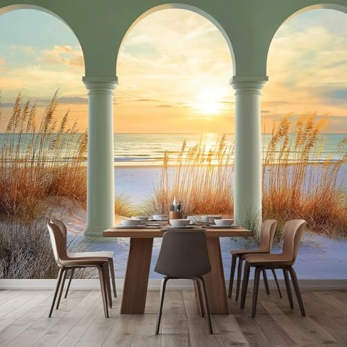 Papel Pintado Panorámico Arco De Dunas Junto Al Mar 350x256 cm Fotomurales No Tejido, Murales Decoración Póster Pared Personalizado 3D Para Salón Dormitorio