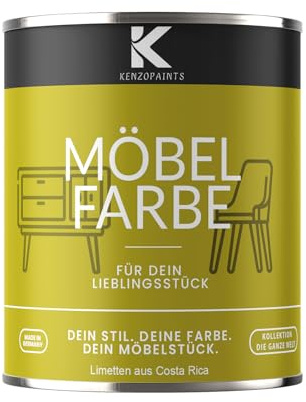 KENZOPAINTS Möbelfarbe 750ml. Seidenmatt Möbellack Buntlack Innen und Außen Holzfarbe Trendfarben DIY (1, Limetten aus Costa Rica, 750ml.)
