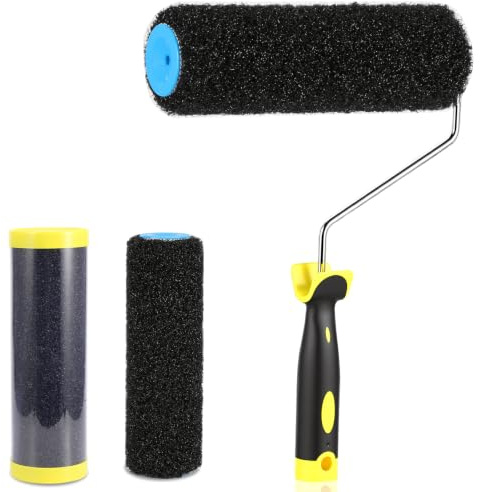 Plaster Roller Set 4 Pack, 9 Inch Putty Roller Drywall Texture Roller Brush Kit with 3 Rollers & 1 Handle, High Density Nylon Paint Rollers for Putty Application Rolling Plaster, Skimming