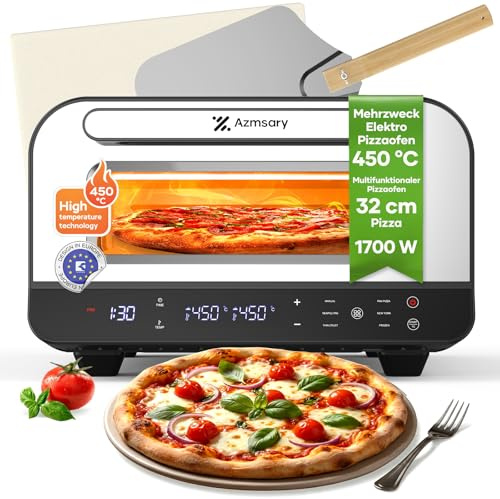 Elektrischer Pizzaofen - 6 Programme, 1700W, max. 450°C, geeignet für 32cm Pizzen - 5-in-1-Multifunktion: Pizza, Grillen, Warmhalten, Backen und Kochen