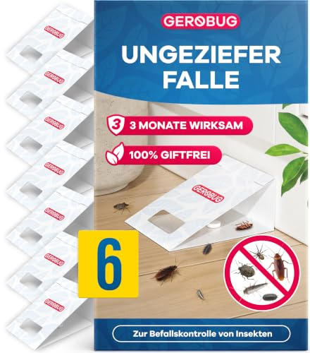 Gerobug Trampa Adhesiva de Detección para Insectos y Arañas - 6 Uds | Alerta Temprana de Cucarachas, Escarabajos, Gorgojos y Otros Rastreros en Cocina y Despensa, con Atrayente, Uso Interior
