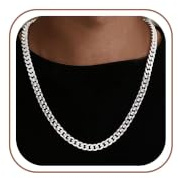 SLOONG Sterling Silver Necklace for Men 7MM Cuban Link Chain | Chunky Non Tarnish & Waterproof Hip Hop Necklace Jewellery Gifts for Men Boyfriend Father 18/20/22/24/26 Inch