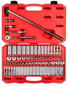 TEKTON 3/8 Inch Drive 6-Point Socket and Ratchet Set, 73-Piece (1/4-1 in., 6-24 mm) | SKT15311