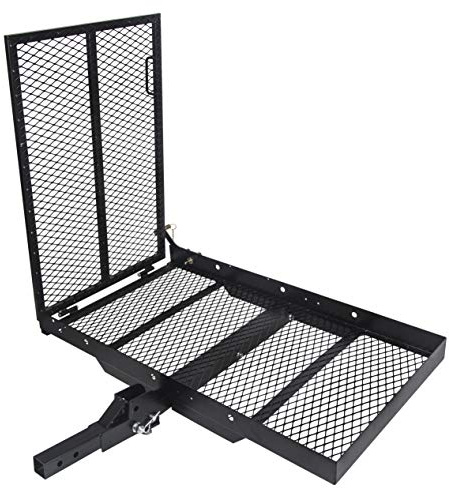 ECOTRIC 46.2 X 26.8 X 38.7 Inch Hitch Cargo Carrier W/Ramp Foldable 500 Lbs Trailer Hitch Mount Steel Wheelchair Carrier Mobility Scooter Ramp 2 Hitch Receiver for Snow Blower SUV Truck Van Car