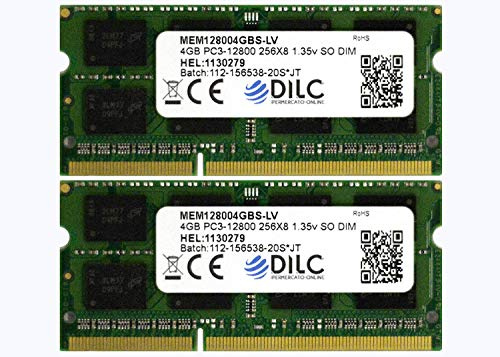 DILC, RAM SODIMM DDR3 4 GB, 2 memorias RAM para PC portátil, PC312800, 1600 MHz (204 pines), 1,35 V (Low Voltage), compatible con PC portátilesportátiles o mini PC con ranura SODIMM, garantizada