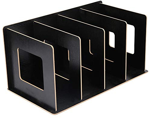 Mumusuki Holz DIY Multifunktionale Desktop-Bücherregal Lagerregal Bücher DVD-Magazinhalter für Schüler Lehrer Kinder Erwachsene(Schwarz)
