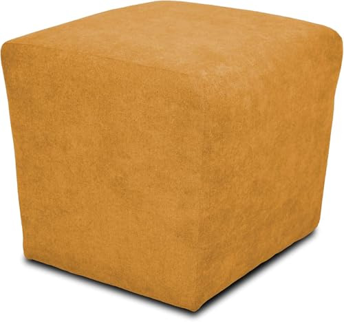 DOMO. collection Polsterhocker Bob, Sitzhocker, Sitzwürfel, Fußhocker, 46 x 46 x 43 cm (BxTxH), Webstoff in gelb (Mango) | Hocker als vielseitiger Sitz- und Fußhocker für Wohnbereich und Lounge, 46 x 46 x 43 cm (BxTxH)