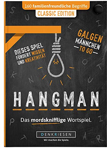 DENKRIESEN – Hangman Classic Edition | Galgenmännchen ab 2 Personen | Spielblock mit 160 Begriffen | Wortspiel & Rätselspiel für unterwegs | Partyspiel & Reisespiel | Galgenraten ideale Geschenkidee