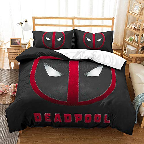 Nichiyo Deadpool Bed Linen Set – Duvet Cover and Pillow Case, Microfibre, 3D Digital Print 3-Piece Bedding (Duvet Cover + Pillowcases) (5,King 240 x 220 cm)