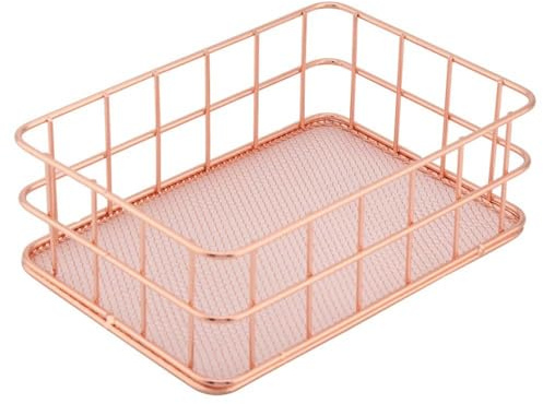 Korb Rosegold – Büro Organizer Metall Gitterkorb, Kupfer | Aufbewahrung Bad Rosegold, Schreibtisch Aufbewahrungskorb, rostfrei & langlebig, rundes Kantendesign,für Make-up, Bürobedarf