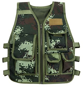 Zaldita Kinder Camouflage Weste Ärmellos Verstellbare Multi-Taschen Militär Armee Kampf Jacke Trainingsjacke CS Spiel Kostüm Camping
