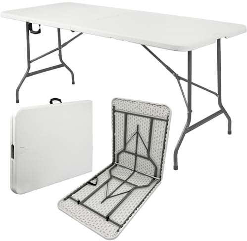 Anji DEPOT 6ft Folding Trestle Table, Heavy Duty Trestle Picnic Garden Table (White)