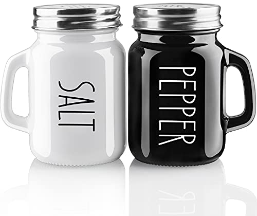 Ensemble salière et poivrière de 113,4 g Jolie salière et poivrière Décoration de cuisine moderne pour la maison, les restaurants, les mariages Ensemble shaker vintage en verre noir et blanc