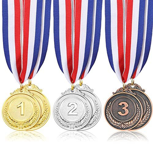 Yaomiao 6 Stücke Gold Silber Bronze Medaillen Auszeichnung mit Schleife für Wettbewerbe Gewinner Olympischer Wettbewerbe Party Dekorationen Spiel Stil 5 cm