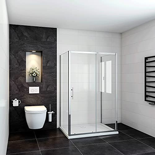 Aica Sanitär U-Kabine U FORM Duschkabine 120x80x80cm Duschabtrennung Duschtür Schiebetür 5mm Glas H190cm