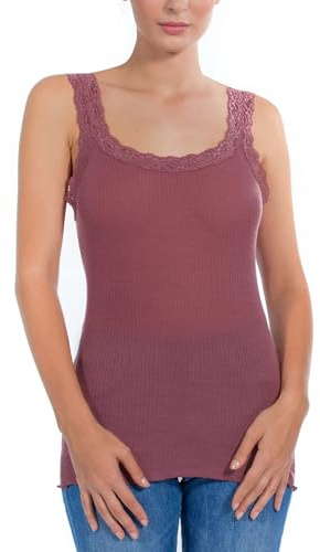 EGI Canottiera Donna Lana Seta Elegante Pizzo Made in Italy Sottogiacca Intimo Top Donna, Art. 1491 (S-M, Rosa Antico)