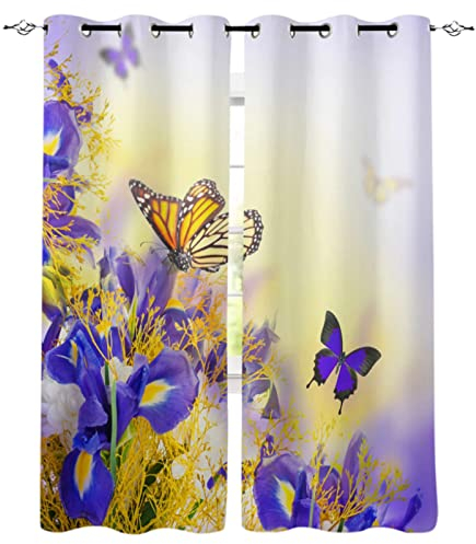 Kinder Vorhänge Blaue Iris Schmetterling：Blickdichte Vorhänge Jungen Teenager Vorhänge für Kinder Mädchen 75x166cm