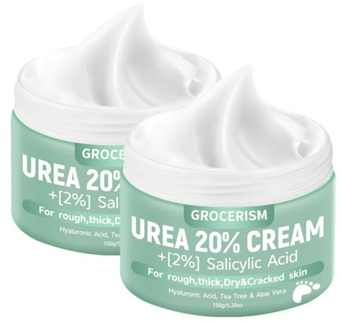 2 Packungen Urea Creme 20% 150 Gramm || Hornhautentferner Fußcreme, Handcreme, Bodylotion mit Hyaluronsäure, Teebaum und Aloe Vera für tiefe Feuchtigkeit, Kallusentferner und Erweichung