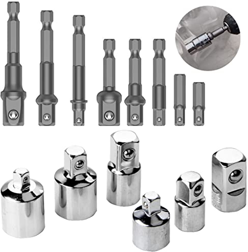 14 Stück Stecknuss Adapter Set,6 Stück Steckschlüssel Nuss + 8 Stück Steckschlüssel, Nuss Adapter für 1/4 auf 3/8-3/8 auf 1/4 Zoll,3/8 auf 1/2-1/2 auf 3/8Zoll,1/4 auf 1/2-1/2 auf 1/4 Zoll