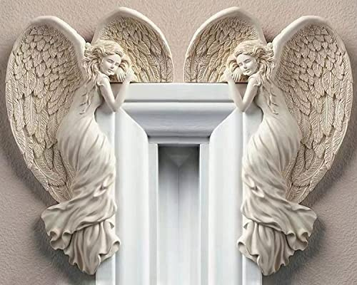 ITODA Engel Deko Figur Engel der Erlösung Wandskulpturen Engelfigur mit Flügel Schutzengel Türdeko Angel Dekofigur Weihnachtsengel Wanddeko Engelkind Skulptur Geschenk Geburtstag Weihnachten Advent