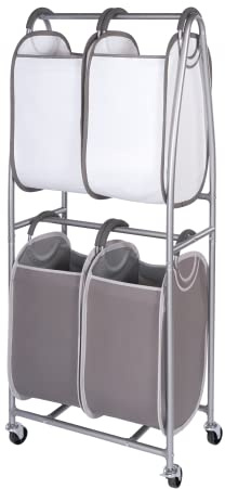 Neatfreak - 2 Tier Vertical Rolling Laundry Cart - Rolling Storage Cart On Wheels With 4 x Tote Hampers For Laundry, Towels, Blankets & Bathroom Organization - Quad Laundry Sorter
