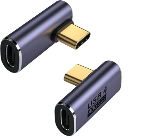 GELRHONR Adaptateur USB C 40gbps,Angle Droit USB Type-C mâle vers Femelle Convertisseur,90 degrés USB 4 Adapter Support 100W PD, 8K Video Display, OTG,Thunderbolt 4/3-2pack