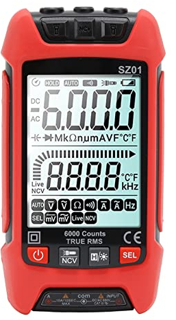 Digital Multimeter, DC AC Voltmeter, High Accuracy Automatic Fire Prevention Tester Kit with Backlight LCD Display, Receptacle Tester, Test Leads (Red)