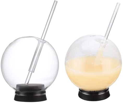 NFNSIG Confezione da 2 bicchieri da cocktail a forma di globo con cannuccia singola da 440 ml con sfera di cristallo bicchiere creativo per cocktail Martini Tequila Margarita