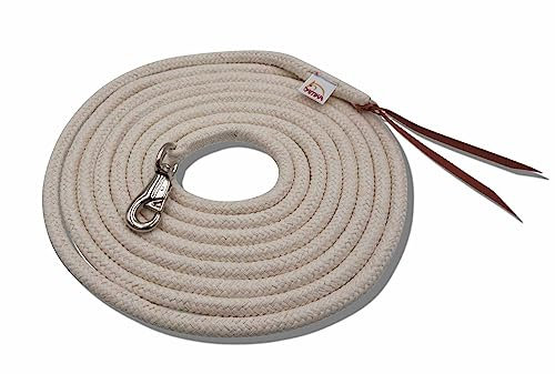 Amesbichler Reitsport AMKA Bodenseil Bodenleine aus Baumwolle + Lederklatsche naturfarben 7 m mit Bull Snap Westernleine
