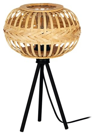EGLO Stativ Tischlampe Amsfield 1 Tischleuchte | aus Metall in Schwarz und Bambus in Natur, kleine Stehlampe, Holz Lampe für Wohnzimmer und Schlafzimmer, E27 Fassung